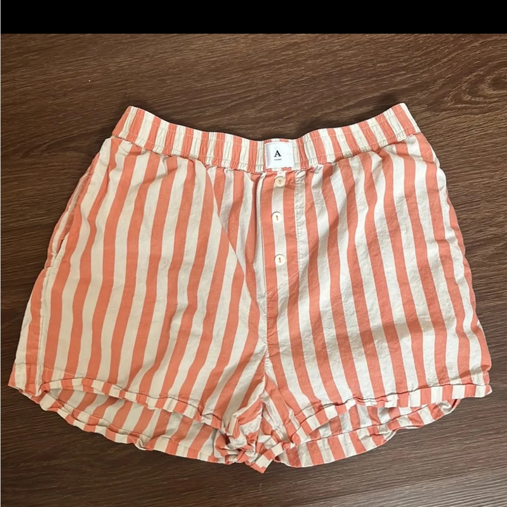 Anthropologie Coral and White Striped Boxer Shorts